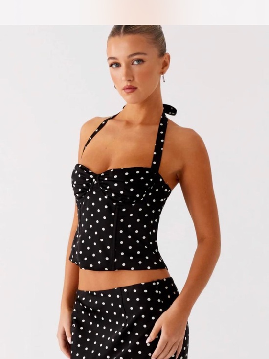 Peppermayo Tops - Peppermayo Black and White Polka Dot Halter Top